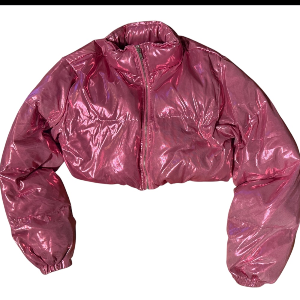Women’s Fashion Nova Cropped Metallic Pink Jacket - Picture 9 of 10